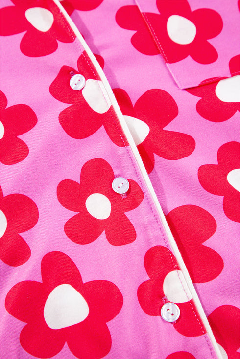 Flower Print Long Sleeve Shirt Shorts Pajamas Set